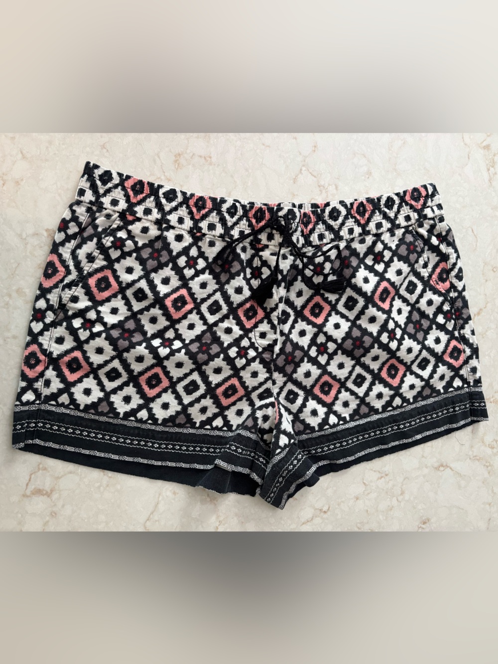 LOFT Black & Coral Geometric Drawstring Shorts